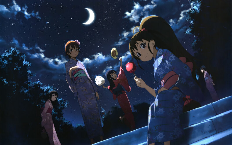 Girls in Kimonos at Night — Blue