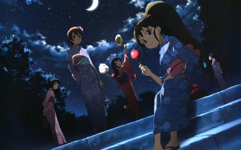 Girls in kimonos at night