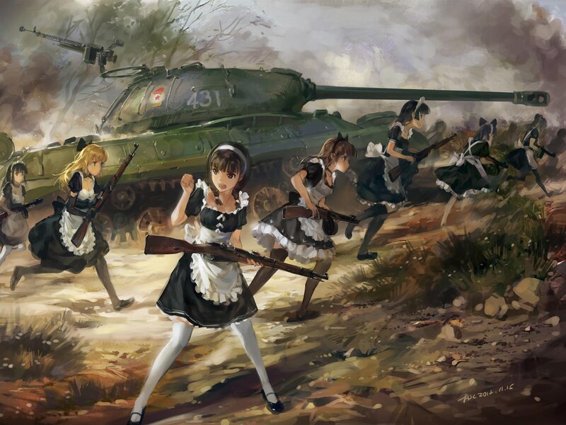 Girls in Maid Uniforms — Green