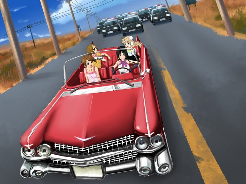 Girls in Red Convertible