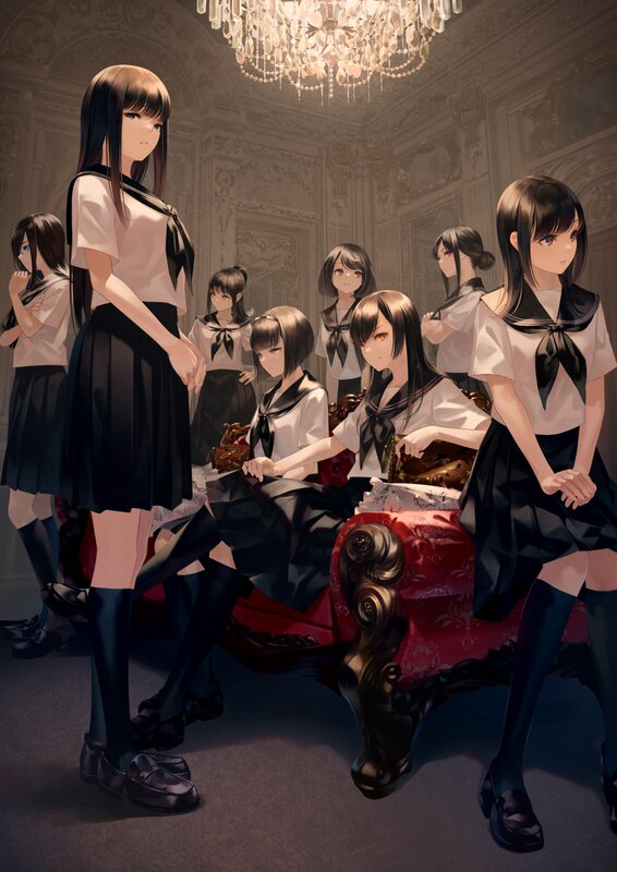 Girls in School Uniforms — Black, Dramatic