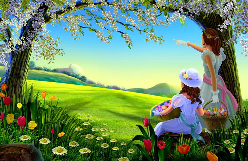 Girls in Spring Garden