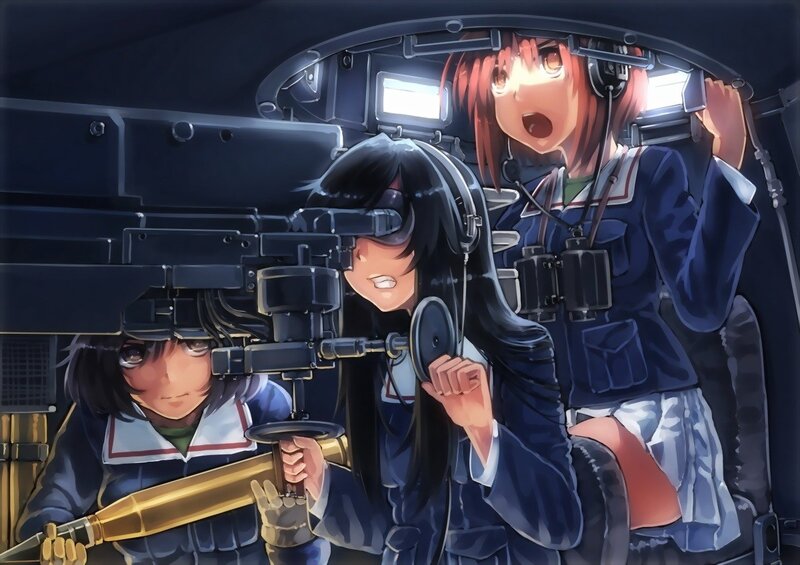 Girls in tank cockpit
