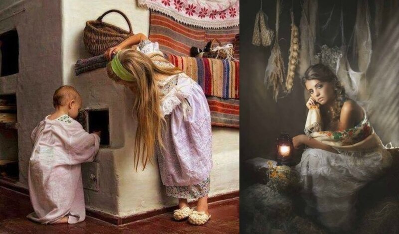 Girls in Traditional Clothing — White, Dramatic