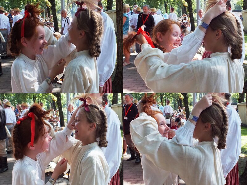Girls in Traditional Clothing — White, Joyful