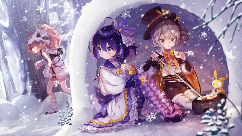 Girls in Winter Scene — Purple