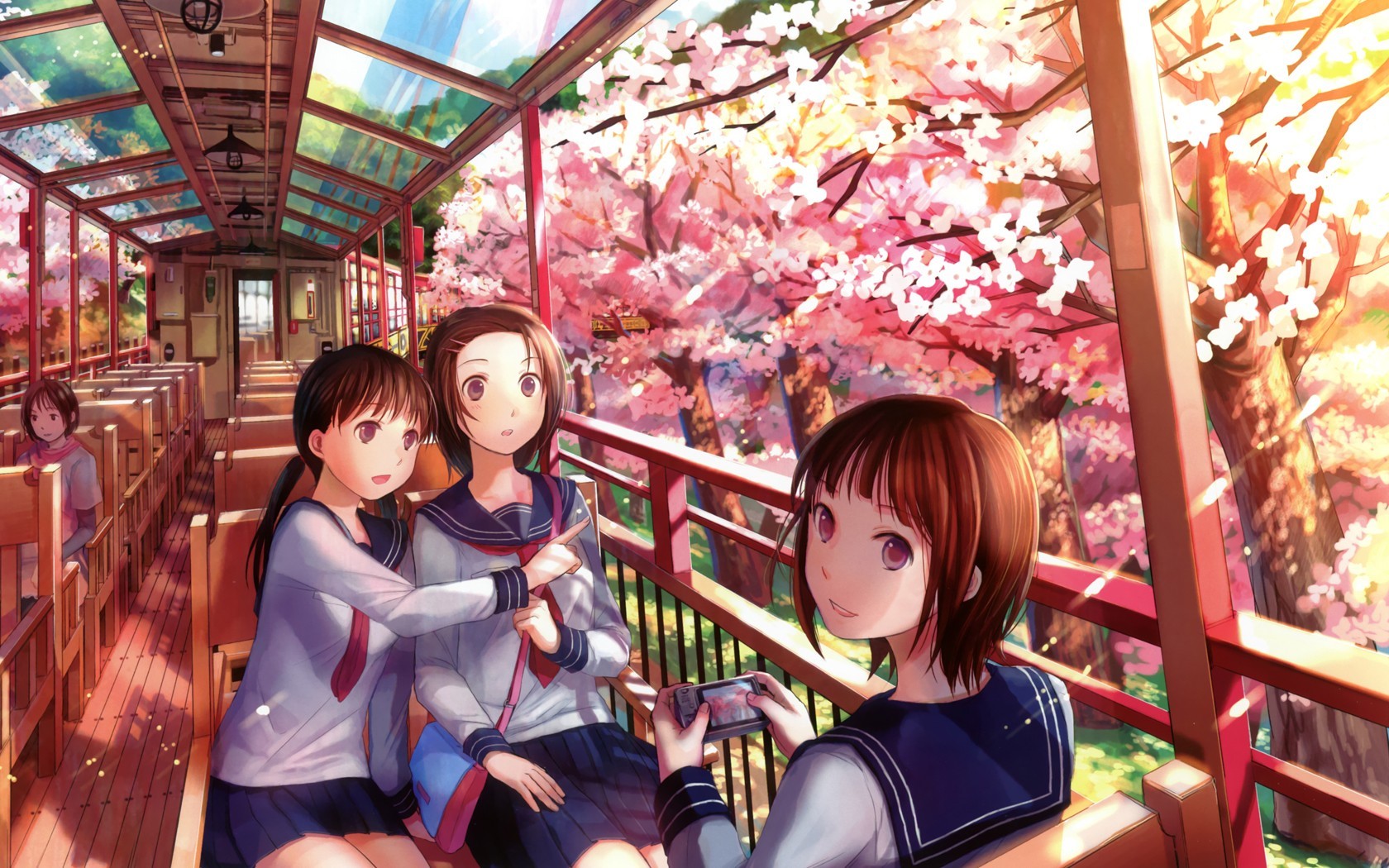 Girls on a cherry blossom train