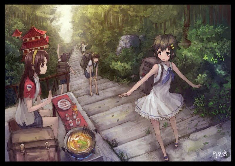 Girls on a forest hike