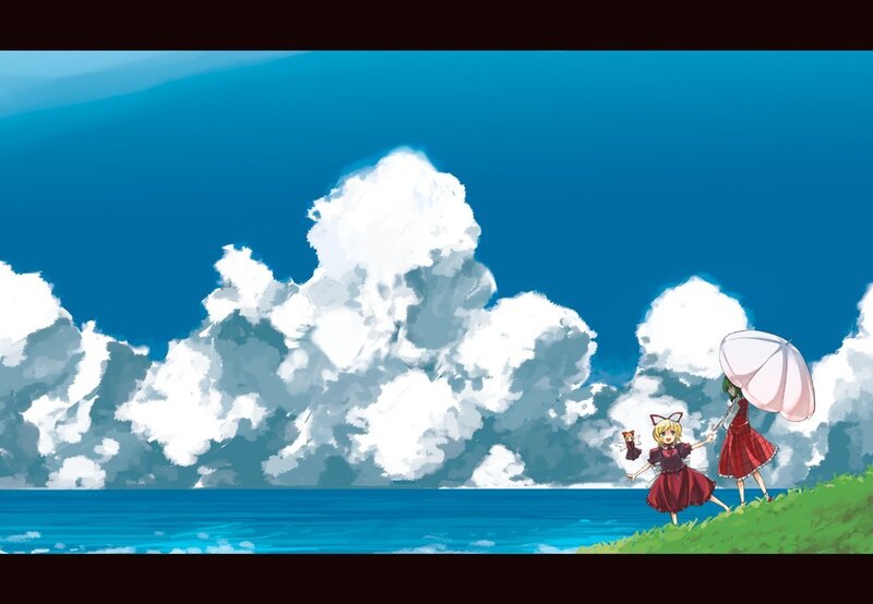 Girls on a hill by the sea