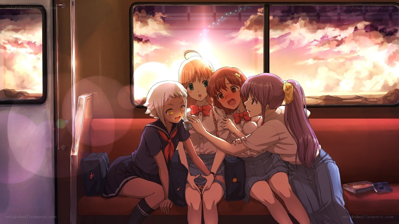 Girls on a train at sunset