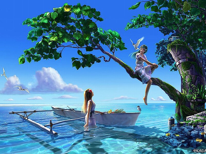 Girls on a Tropical Island — Blue