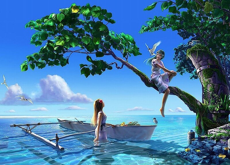 Girls on a tropical island