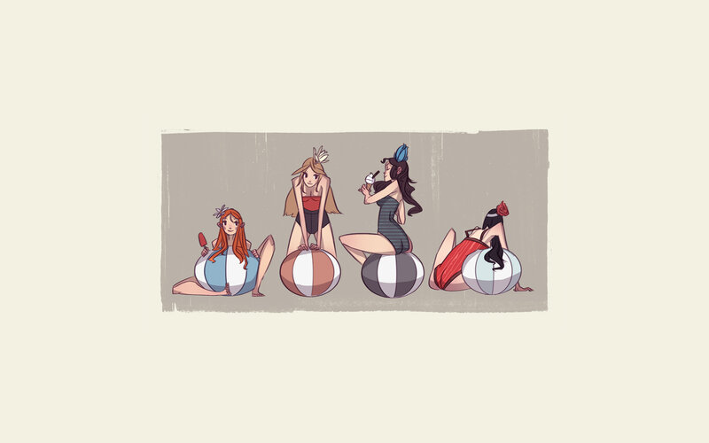 girls on beach balls