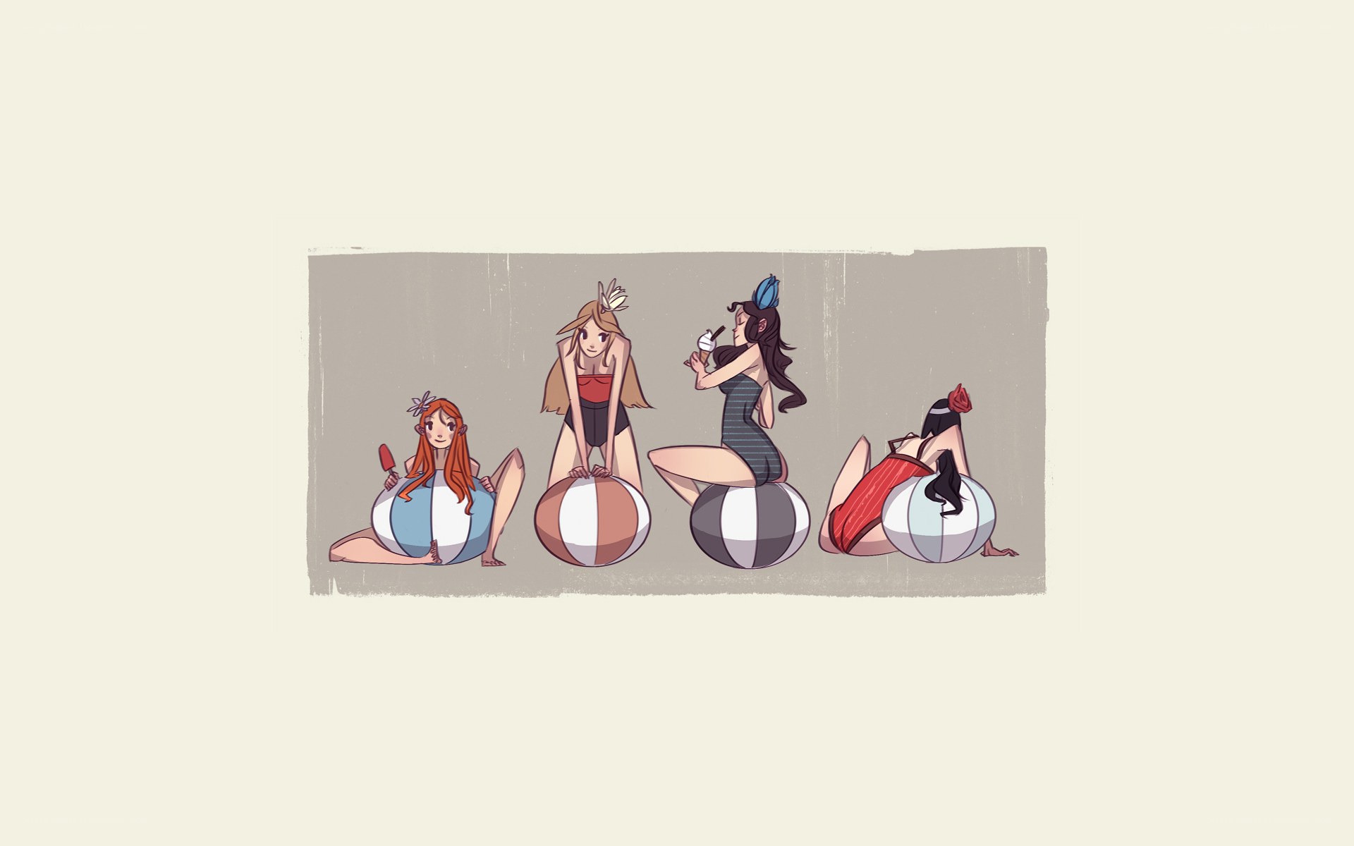 girls on beach balls