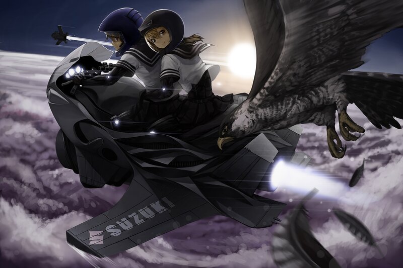 Girls on Flying Motorcycle