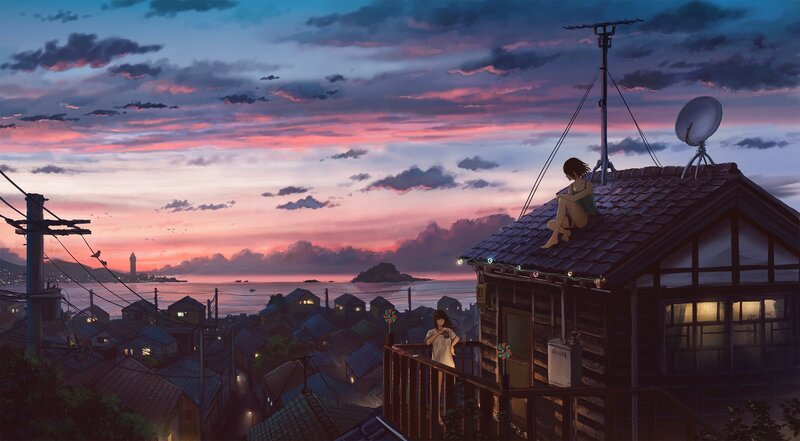 Girls on Rooftops at Dusk