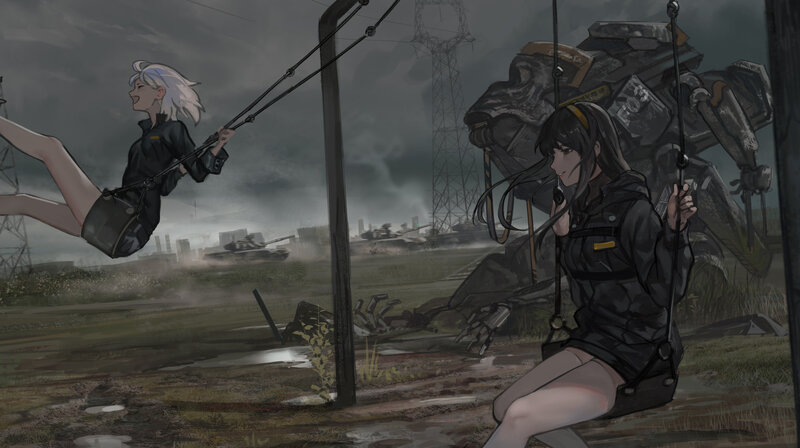 Girls on Swings — Gray