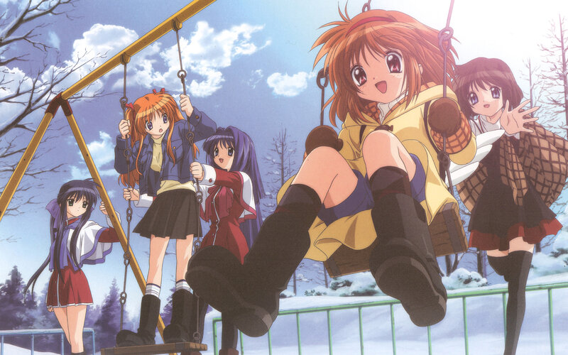 Girls on swings in winter