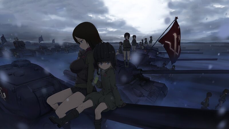 Girls on Tank in Snow — Blue