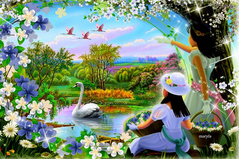 Girls Picking Flowers