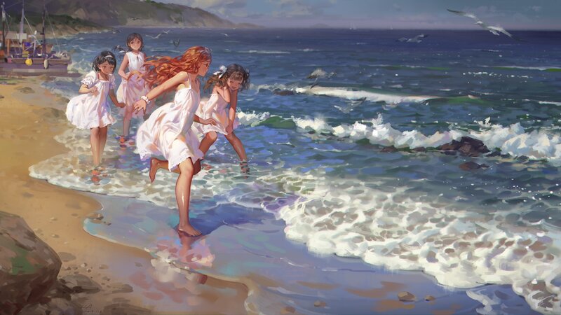 Girls Playing at Beach