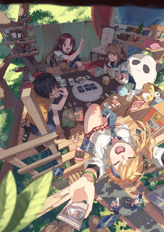 Girls Playing Cards — Green