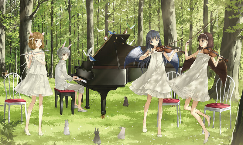 Girls Playing Music in Forest