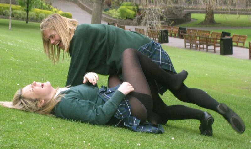 Girls playing on grass