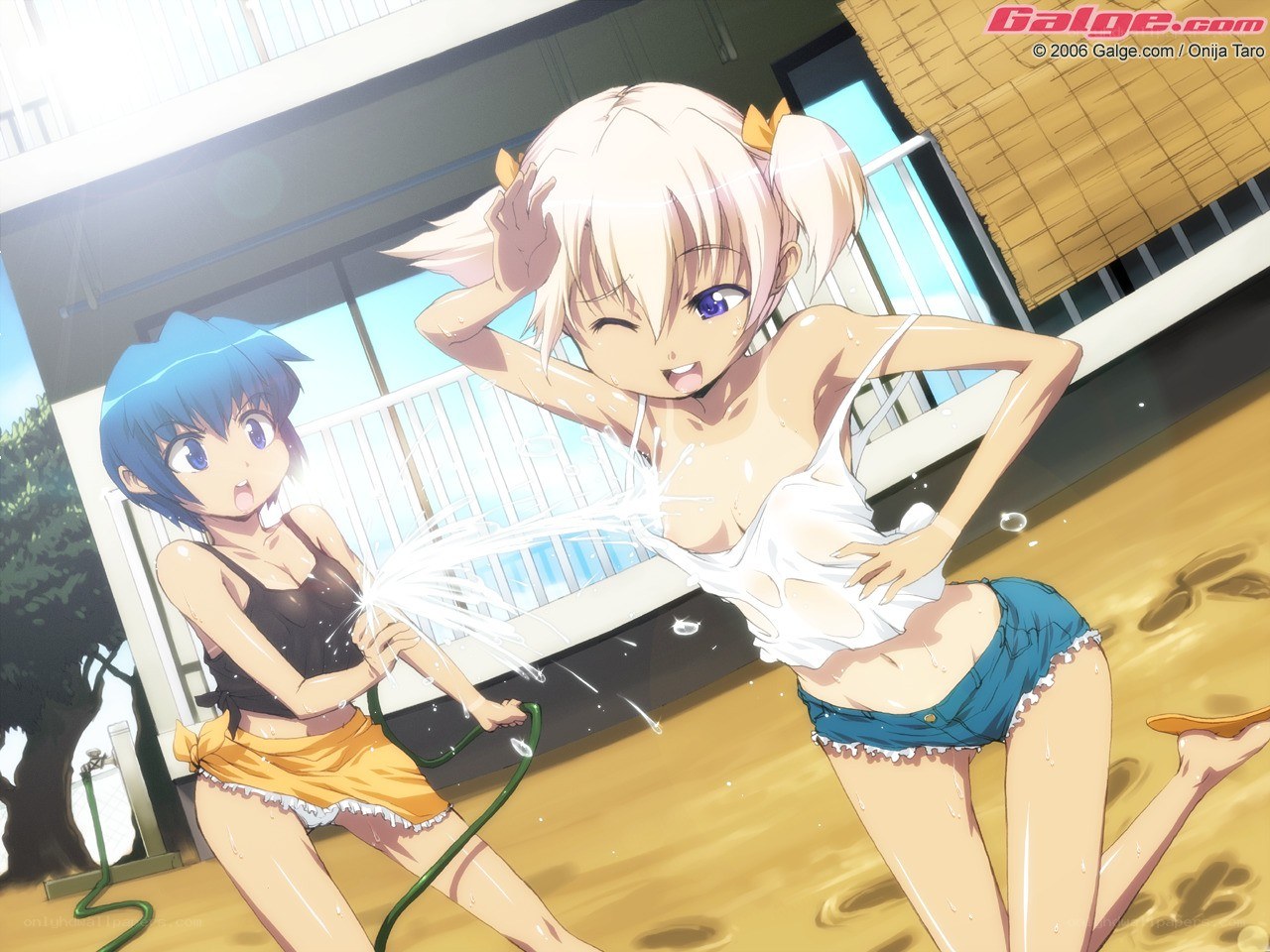 Girls playing with hose