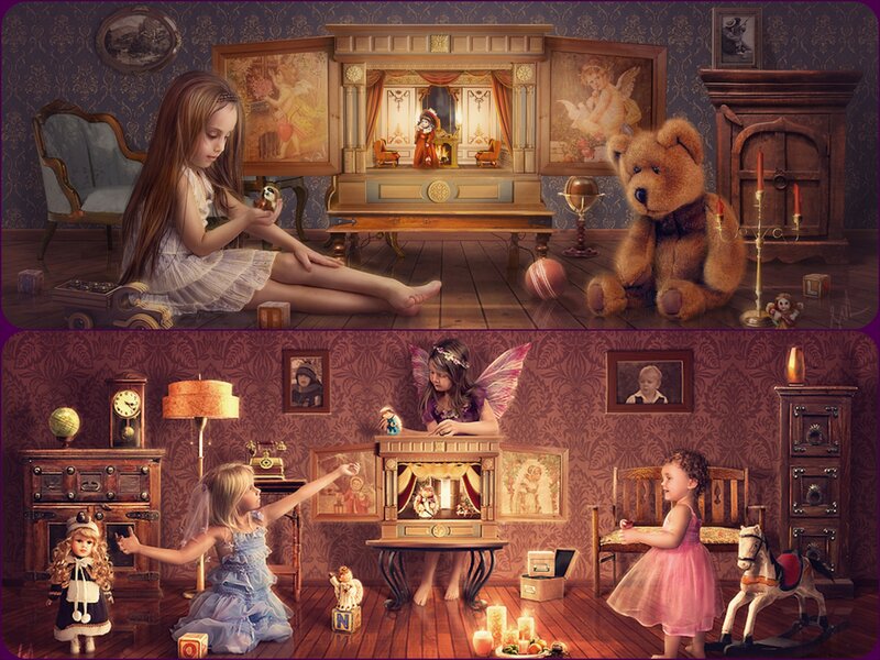 Girls Playing with Toys