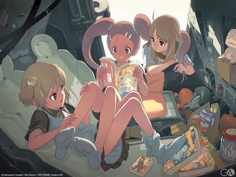 Girls reading in a cockpit
