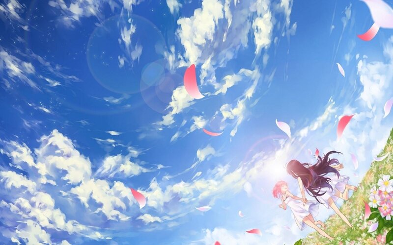 girls running in a dreamy sky