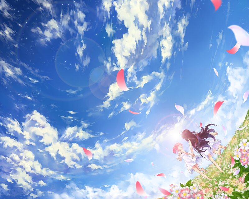 girls running in a flower field