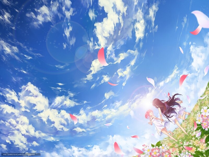 Girls running in a flower field