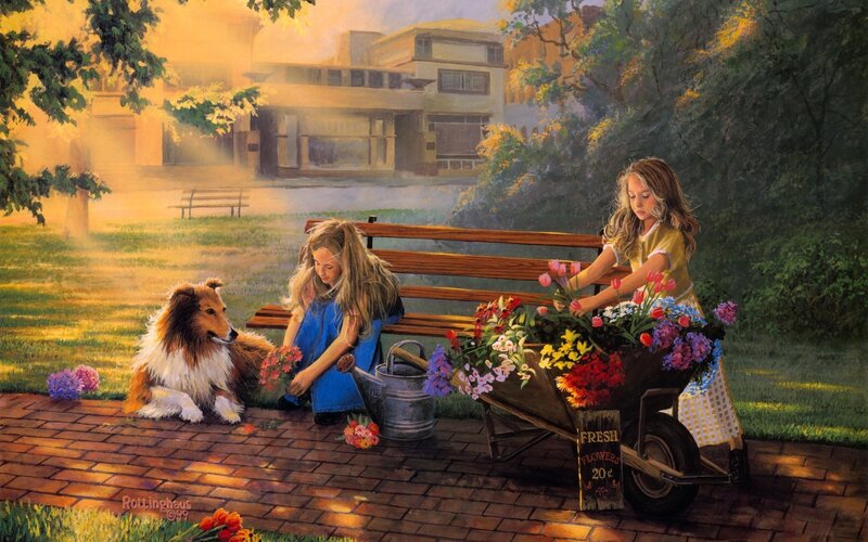 Girls Selling Flowers