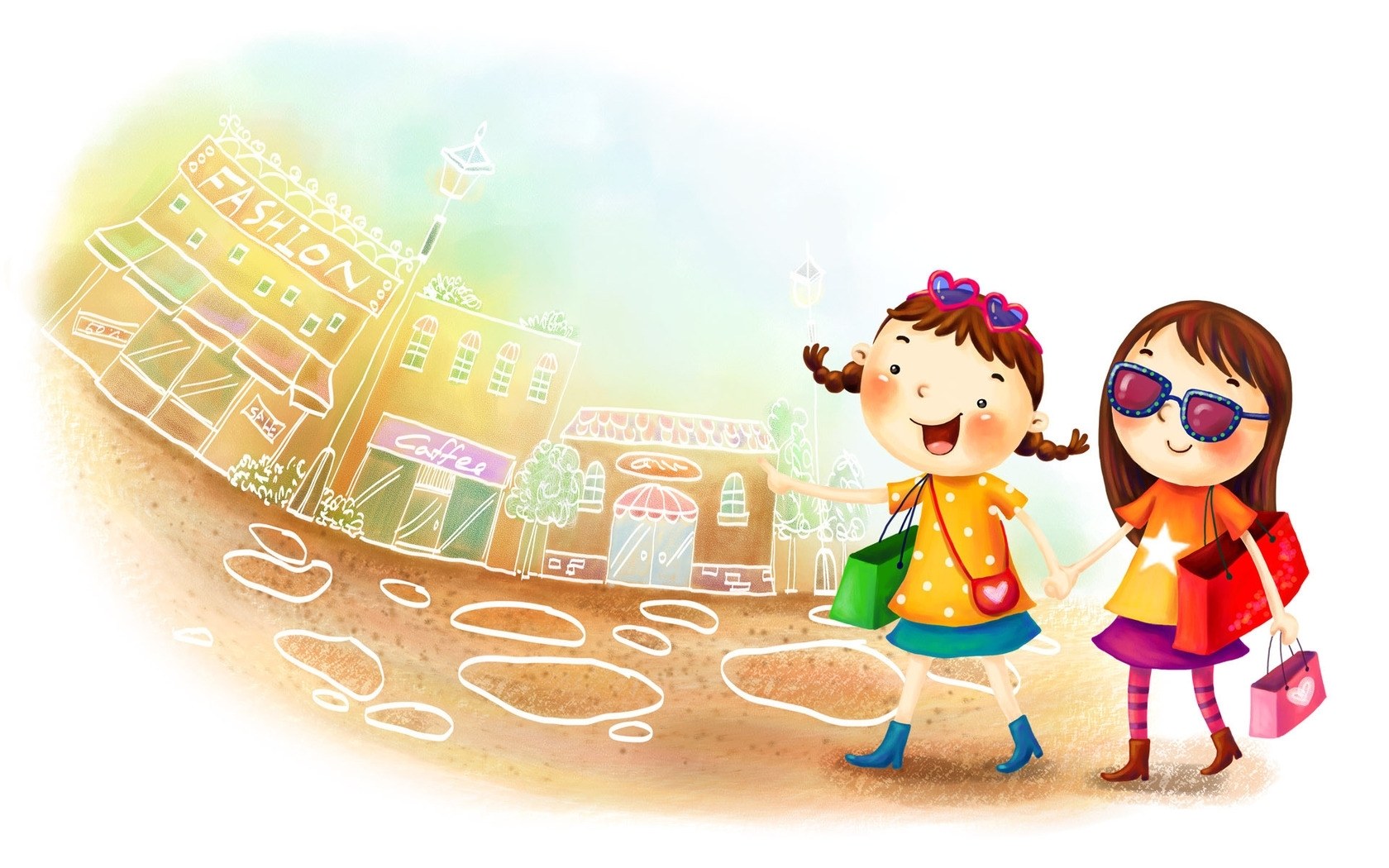 Girls shopping in town