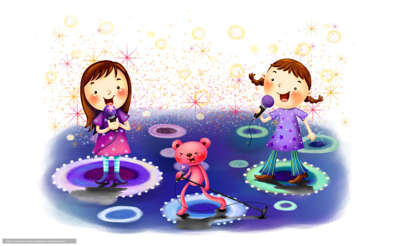 girls singing with teddy bear