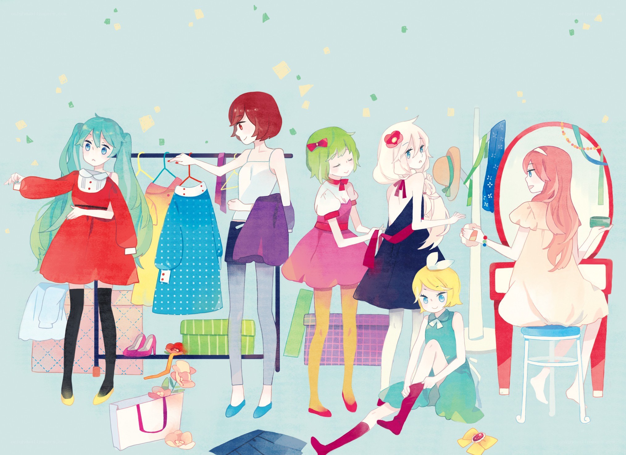 girls trying on clothes