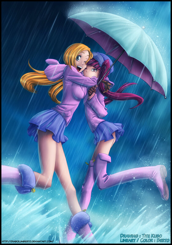 girls under umbrella in rain