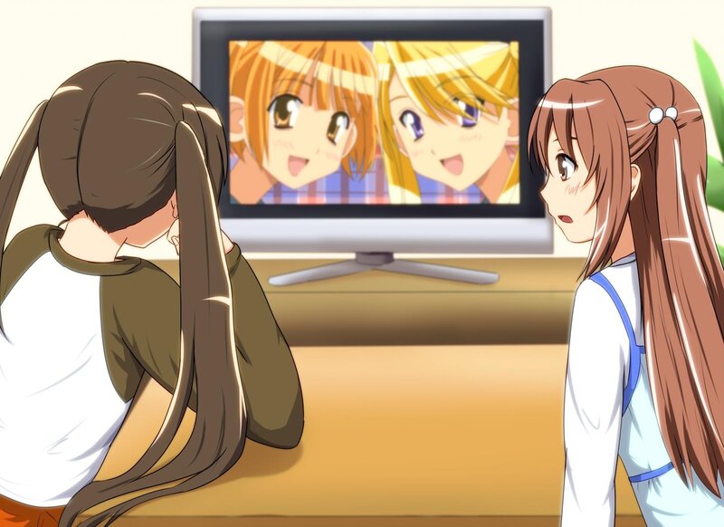 girls watching anime on tv