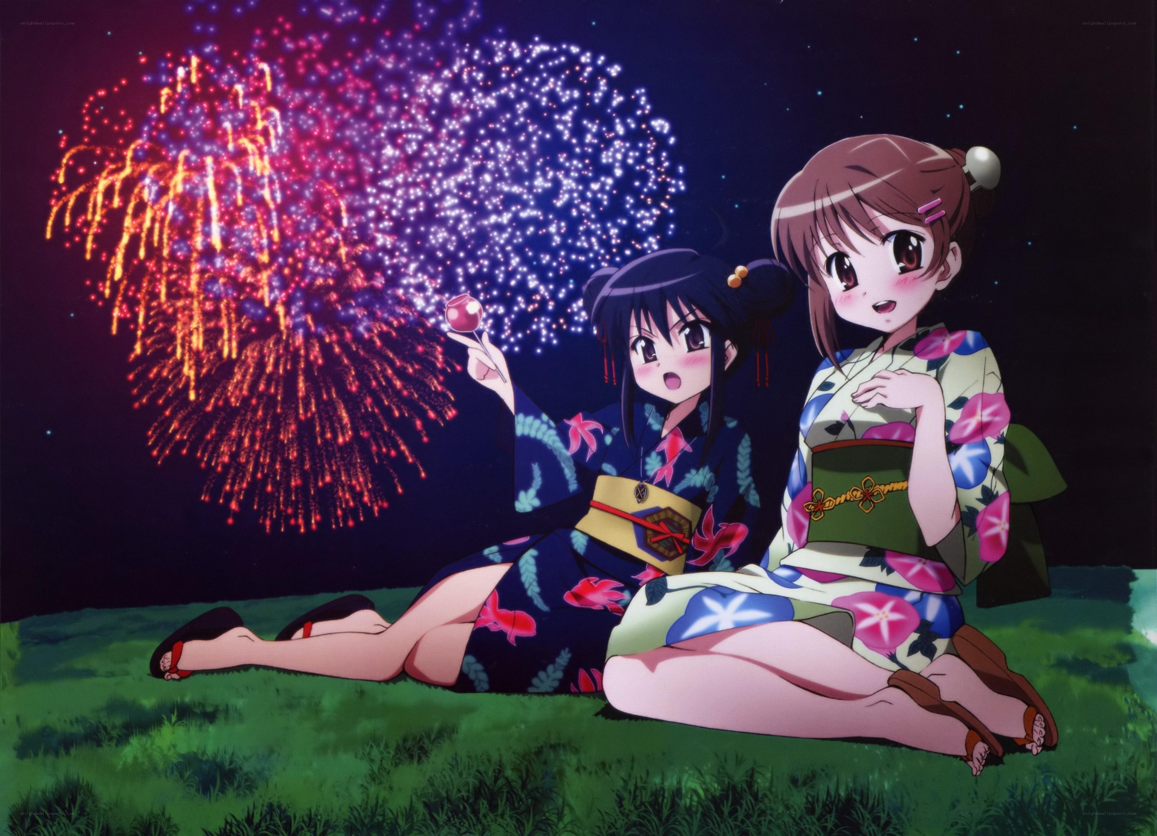 Girls watching fireworks