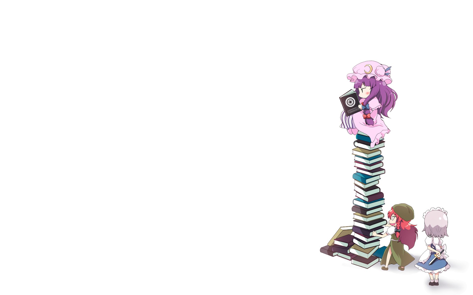 girls with a book tower