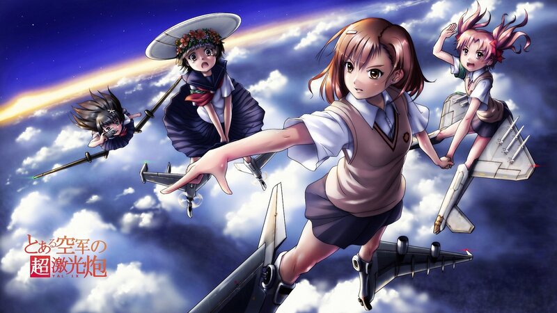 Girls with aircraft in sky