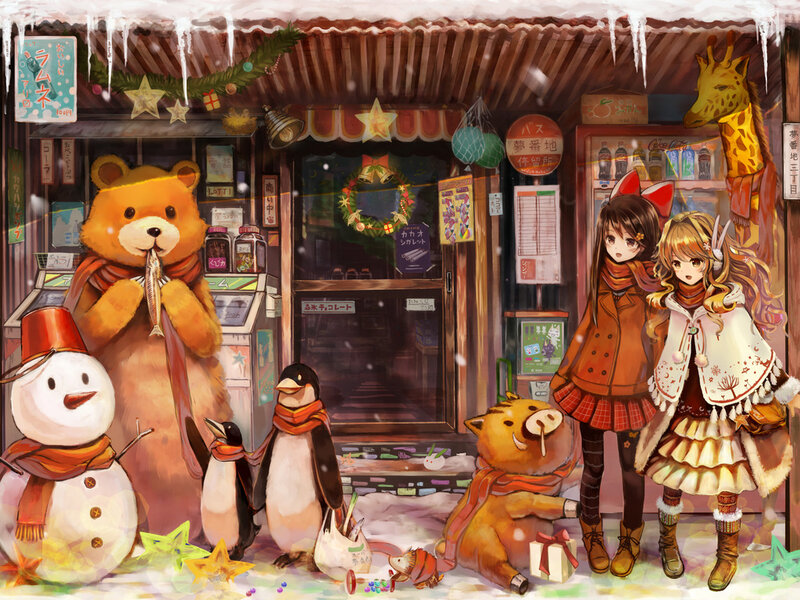 Girls with Animals in Winter
