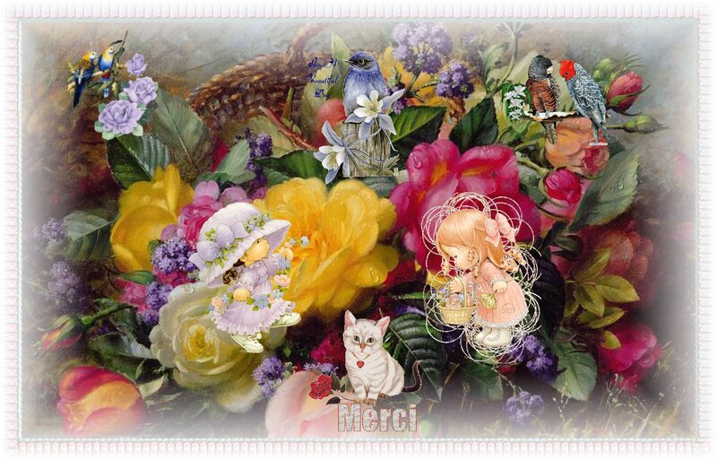 Girls with Flowers and Birds