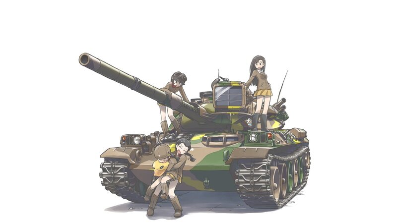 Girls with Tank — Green, Playful