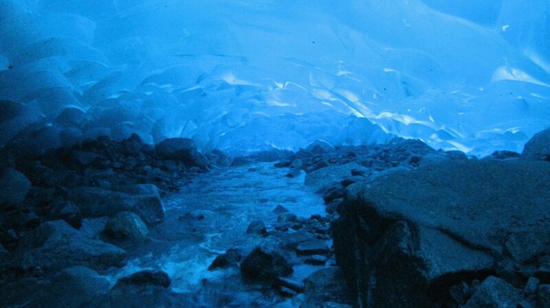 glacial cave with stream