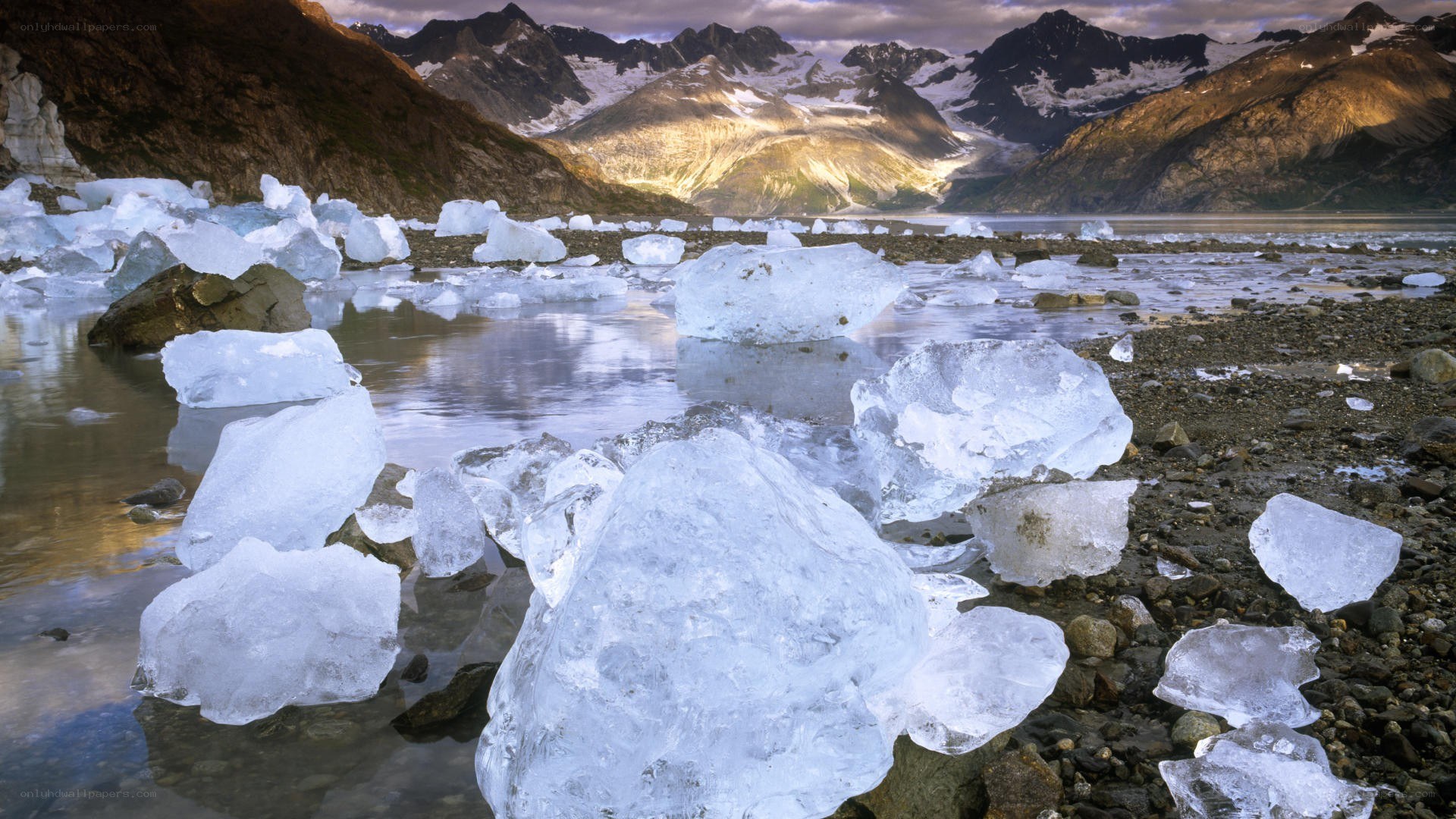 Glacial ice in a mountain valley