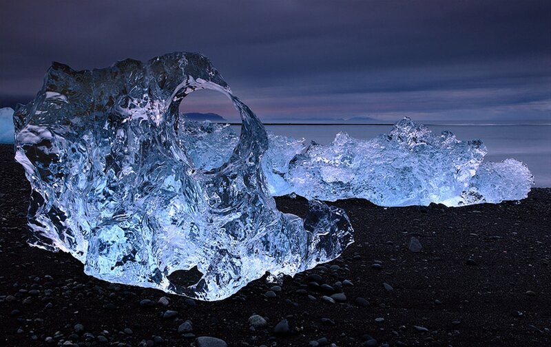 Glacial Ice on Black Sand — Blue