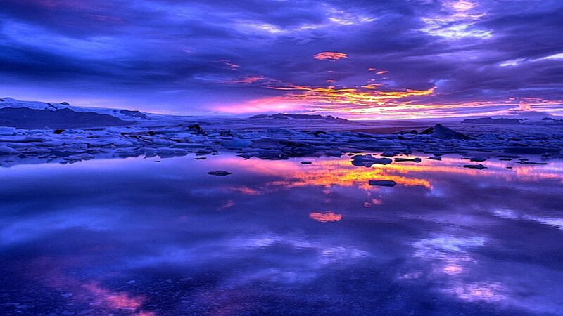 glacial lagoon at sunset